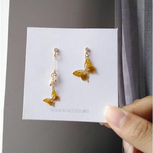 Retro Asymmetric Temperament Crystal Zircon Yellow Butterfly Clip Earrings Vintage Butterfly Earrings Ear Clips for Female Women