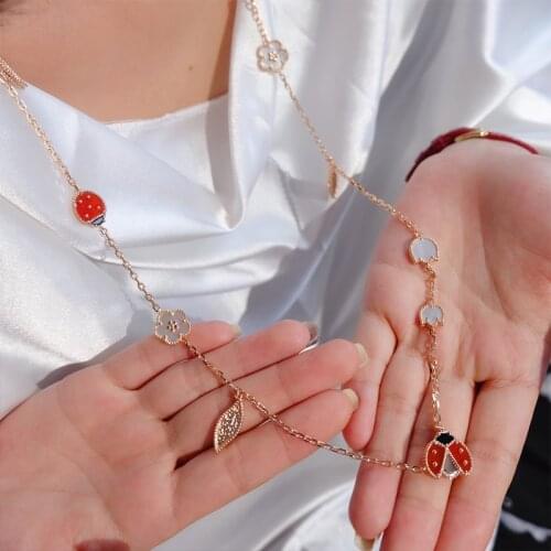 2021 new natural collection ladybug sweater chain flower leaf bracelet stud necklace set wedding party fashion brand jewelry