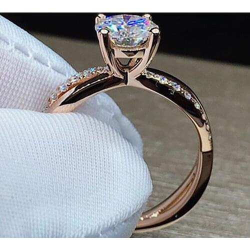 18K Au750 Rose Gold Women Wedding Party Engagement Ring 1 2 3 4 5 Carat Round Moissanite Diamond Ring Cross Trendy Classic Gift