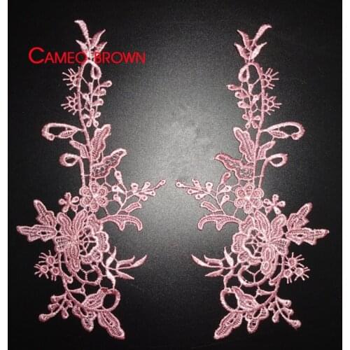 2Pairs Mirror beautiful white red cameo brown Flower Floral Lace Fabric Sewing Trim Wedding Dress Applique Lace patch