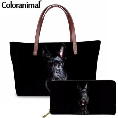 Coloranimal 3D Cute Puppies Scottish Terrier Dog Print Women Luxury Design Large Tote Bag Handbags 2Pcs Set Woman Shoulder Bags