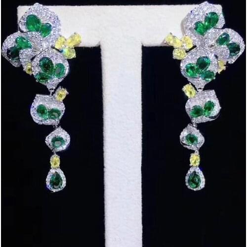 2021 New Luxury S925 Jewelry Full Inlay Colorful Crystal Zircon Flower Drop Earrings For Women Wedding Party Elegant Accessories