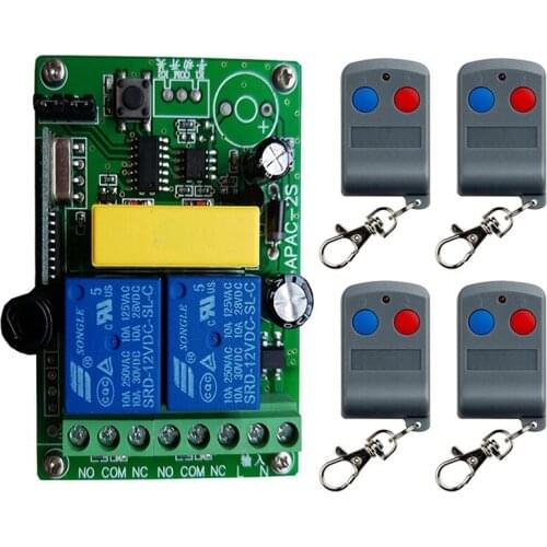 433MHz Universal Wireless Remote Control AC 220V 2CH rf Relay Receiver +Transmitter for Universal Garage door and gate Control