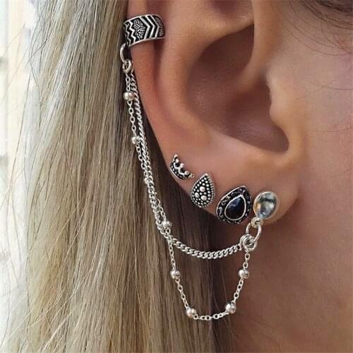 Bohemian Retro Crown Earrings Women Boho Chain Crystal Stud Earrings Set Jewelry 2020 New