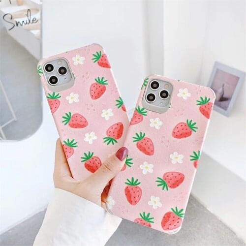 Fashion Cute Fruit strawberry phone case For iPhone 11 Pro Max XR XS Max 8 7 Plus SE cases Luxury Flowers matte Back Cover funda