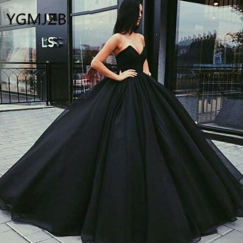 Black Ball Gown Prom Dresses 2020 Puffy Sweetheart Saudi Arabic Women Long Evening Gown Formal Dress Abendkleider robe de soiree
