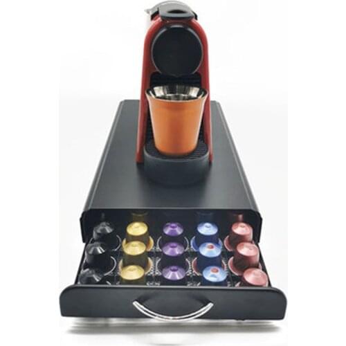 Nespresso Storage Grid Drawer Black Plating Display 50 PCS Capsules Stainless Coffee Pods Holder Coffee Machine Stand Metal Draw