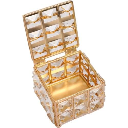 Exquisite Golden Crystal Jewelry Box Trinket Keepsake Treasure Storage Case