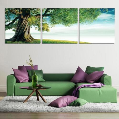 JIE DO ART 3 piece art oil canvas wall art tree picture canvas painting green tree painting Large wall pictures for living room
