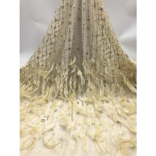 Luxury embroidered Lace Fabric African feather net Lace Fabric with sequins SYJ-108689 for bridal dress