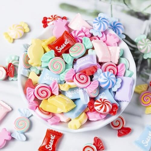 30Pcs Cartoon Flatback Resin Color Sweet Rainbow Candy DIY Crafts Supplies Phone Shell Patches Arts Hair Accessories Ornaments