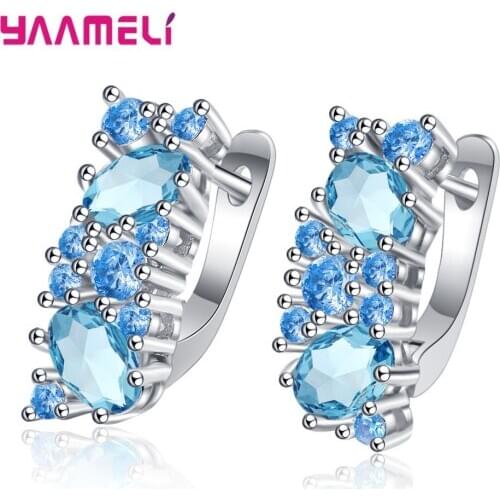 Fashion Luxury 925 Sterling Silver Hoop Earrings Female Jewelry Trendy Simple Cubic Zircon Rhinestone Earring Gift Brincos