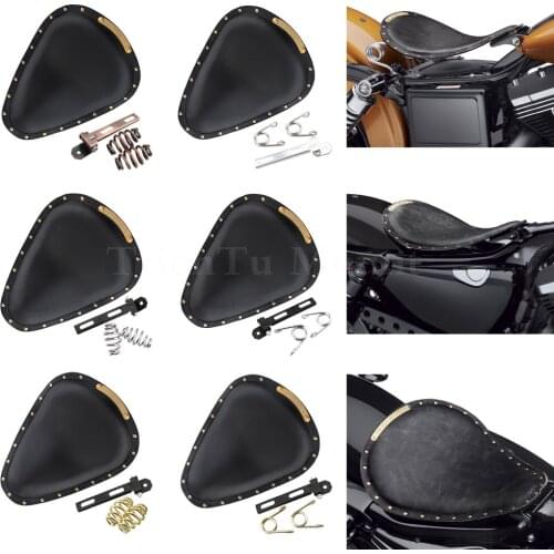 Motorcycle Solo Seat & 3" Spring + Saddle Bracket Black For Harley Davidson Sportster 883 XL Chopper Bobber