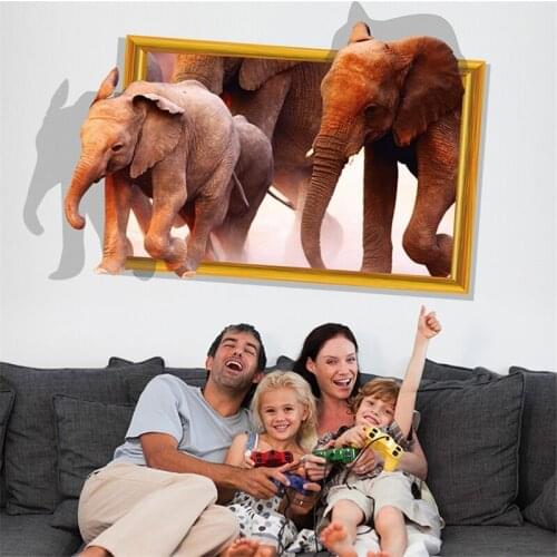 Vivid Elephant Through The Photo Frame Wall Stickers For Kids Room Decoration Diy 3d Animal Wall Mural Art Home Decals