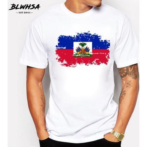 BLWHSA New Haiti Flag T shirt Men Fashion Short Sleeve Cotton Design Nostalgia T-shirts Summer Haiti men Clothing