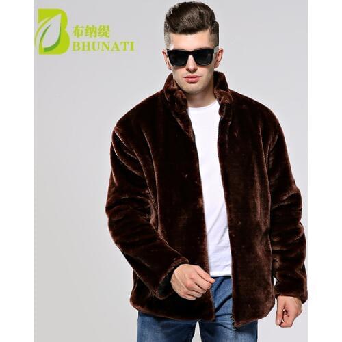 BHUNATI Mens fur coat imitation fur mink coats long sleeve mens clothing overcoat fur outerwear faux mink fur Coat plus size