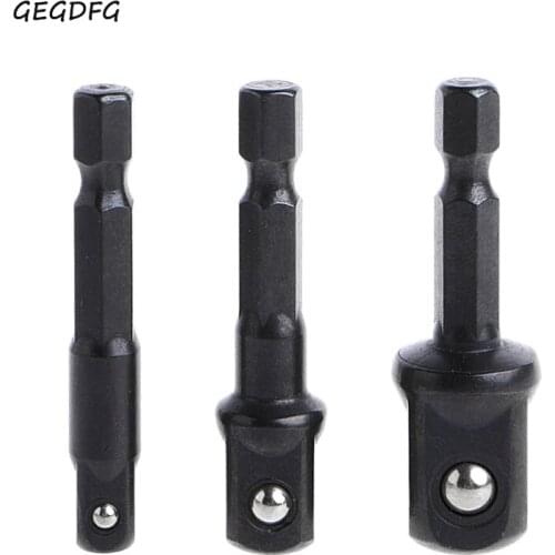 3 Pcs Socket Adapter Set Hex Shank to 1/4 3/8 1/2 Inch Impact Driver Drill Bits