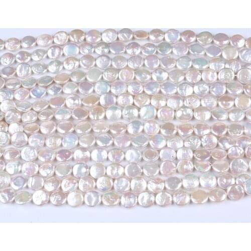 Veritable Natural Freshwater Cultured Pearl Flat Round Coin Shape Bead Strand For Jewelry Making
