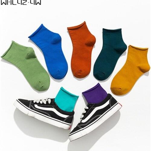 Summer Cotton Woman Girl Boat Socks Bright Color Solid Crimping Thin Fashion Young Casual Harajuku Ankle Happy Socks Hot Sell
