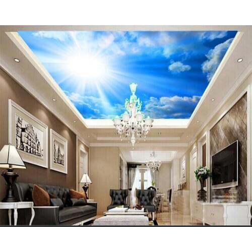 Beibehang Large Custom Wallpaper Dream Sky Blue Sky White Cloud Ceiling Photo Wallpaper Wallpaper House Ceiling Wallpaper