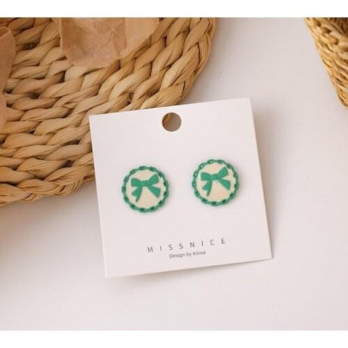 Origin Summer Korean Fashion Green Lace Bow-knot Stud Earring for Women Girls Delicate Contrast Color Earring Wedding Jewelry