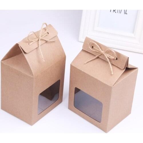 100pcs/lot Kraft Paper Party/Wedding Gift Bags,Cake/Chocolates/Candy Packing Bags Stand Up Food Clear PVC window Seal boxes