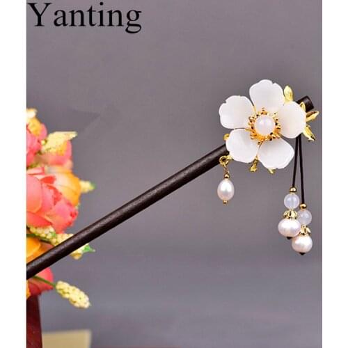 Yanting Handmade Ethnic Hair Sticks For Women Bridal Hair Accessories Unique Gift For Women Freshwater Pearl Wood Hairpin 0150