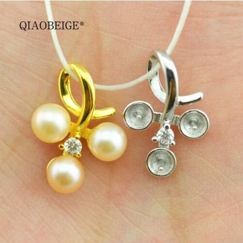 QIAOBEIGE Semi Jewelry cheap 100% 925 Sterling Silver Dangle Charm suitable for 3 pearl Beads Pendants DIY Accessories Jewelry