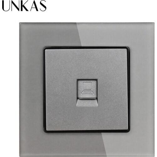 UNKAS Wall Data Socket Crystal Glass Panel Power Socket 1 Gang RJ45 Internet Jack CAT6 Connector Computer Outlet
