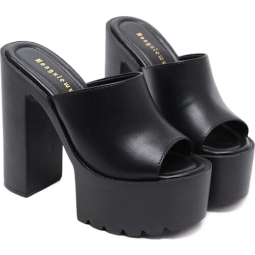 Zapatos Mujer Casual White Heels Woman Slippers Summer Sandals 14cm Block Heel Sandals Ladies Platform Slippers Gladiator Heels