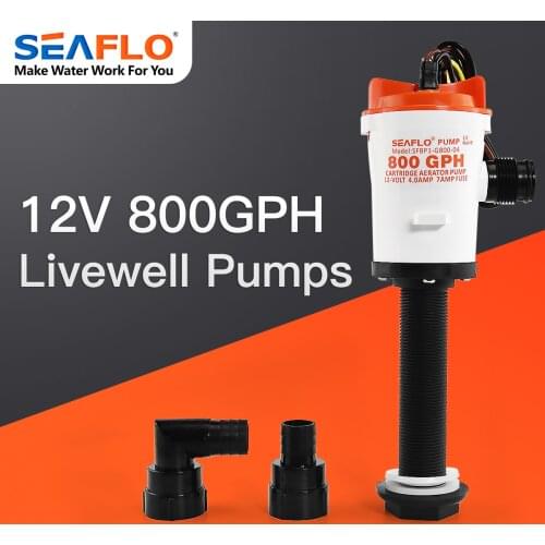SEAFLO 800GPH 12V Livewell Live Bait Tank Aerator Submersible Cartridge Fishing Marine Boat Ship Bilge Pump Angled L Style