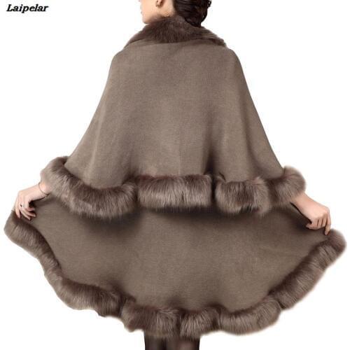 Laipelar Winter Warm Women Fashion Scarves Faux Fox Fur Scarf Brown Shawls And Capes Ladies Commuting Solid Poncho Laipelar