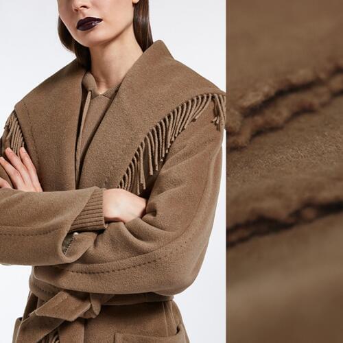 150CM Wide 750G/M Weight Camel Color Gray Tassels Lambsdown Wool Fabric for Autumn Winter Scarf Jacket Dress Outwear E866