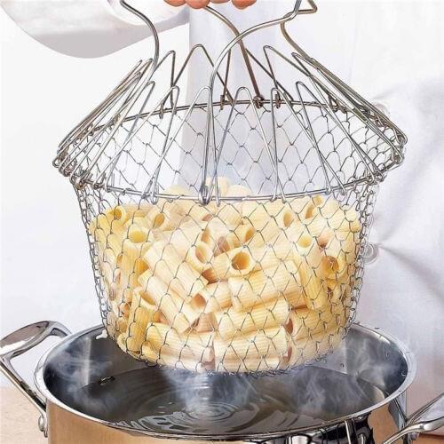 Chef Basket Collapsible Colander Mesh Basket Kitchen Accessories Foldable Steam Rinse Strain Fry Net Kitchen Cooking Tool