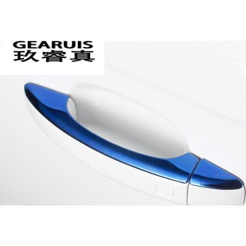 Car Styling Outside Door Handle Decorative Sequin Blue Black Stainless Steel Doorknob Cover Trim Strip For Audi A4 B8 A5 Q3 Q5