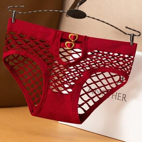 Metal Buttons Hollow Mesh Underwear Women Transparent Fishnet Sexy Breathable Briefs Exotic Low Waist Underpants