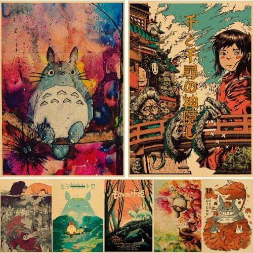 Japanese Anime Miyazaki Hayao Posters Totoro Spirited Away Cartoon Kraft Paper Art Print Wall Stickers Home Decoration Painting
