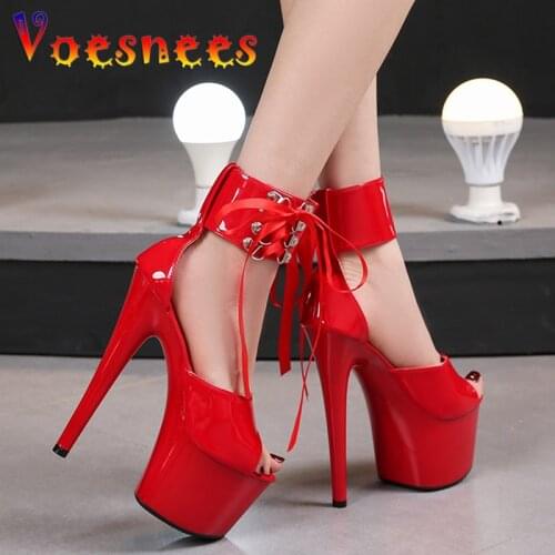 New Pole Dance Sandals lady Summer Modern Womens Shoes Ankle Strap Thin Heels Platform Nightclub 17CM Super High Heels Sandals