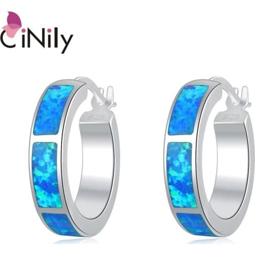 CiNily Ocean Blue Fire Opal Stone Round Circles Earrings Silver Plated Earring Fashion Chic Summer Jewelry for Women Girls