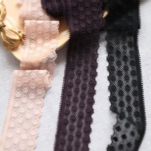 15meter/pack 3.3cm Purple/Black/Skin Stretch Lace Trim Good Elastic Dot Pattern Eyelash Lace Trims Sewing Material X488