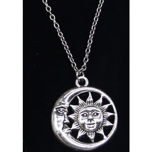 20pcs New Fashion Necklace 26mm sun moon Pendants Short Long Women Men Colar Gift Jewelry Choker