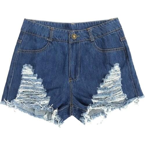 2021 New Womens Hole Ripped Distressed High Waist Denim Biker Shorts Jeans