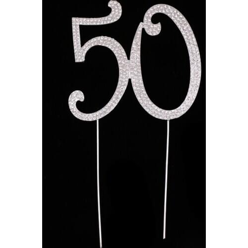 50th 50 Diamante Rhinestone Crystal Number Picks Cake Topper Silver