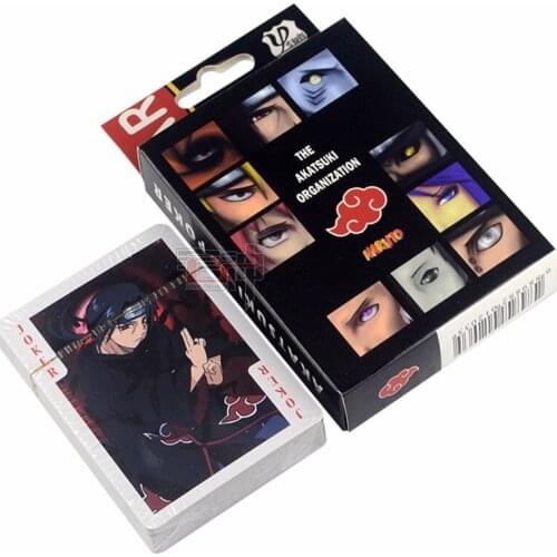 54pcs cartoon Naruto Anime Ninja Akatsuki Poker cards Toy Sasuke Kakashi Cosplay Board Game Cards Hardcover Poker Gift With Box