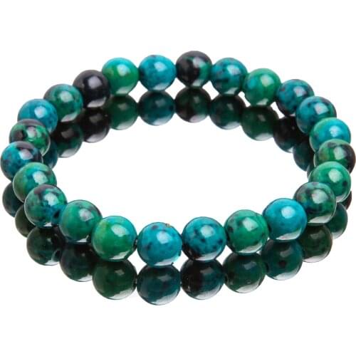 8mm | Chrysocolla Bracelet Beaded ideal for crystal healing, spiritual gift Spotted black & green Natural Stone Elastic Bracelet