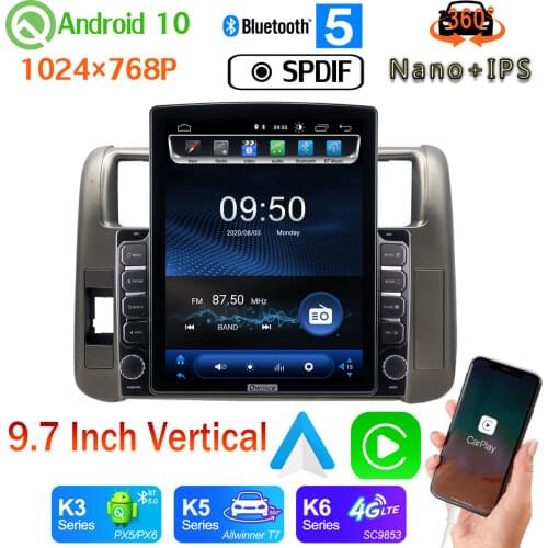 9.7" Vertical Style Car Media DSP GPS CarPlay Android 10 360 Camera Radio For Toyota Land Cruiser Prado 150 2009-2013 PX6 4G+64G