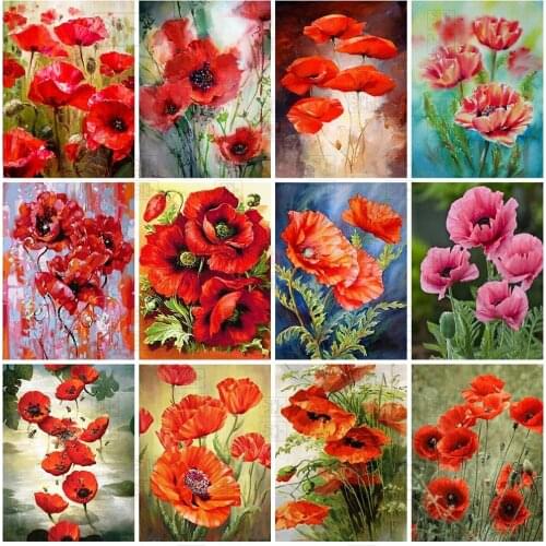 5D Diy Diamond Painting Poppy Embroidery Flowers Full Square Round Drill Cross Stitch Kit Mosaic Home Art Wall Decoration Gift