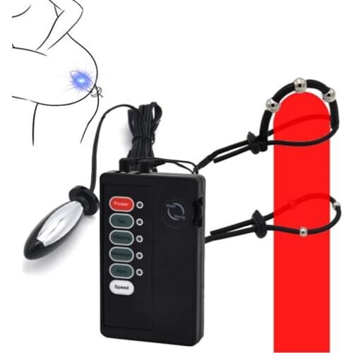 Electric Shock Pulse Anal Butt Plugs Prostate Massager,Electro Stimulation Bead Massage Cock Ring,Sex Tools For Men Adult Toys