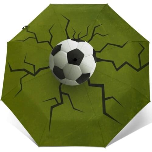 Automatic Umbrella Rain Women Three-folding Umbrella Football Ball With Wall Crack Windproof Umbrella Female Waterproof parasol