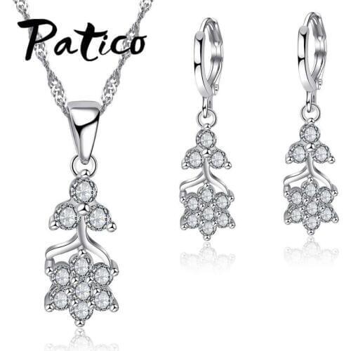 Shiny AAA CZ Crystal Tree Flower Design 925 Sterling Sliver Bridal Jewelry Sets for Women Necklace/Earrings Jewelry